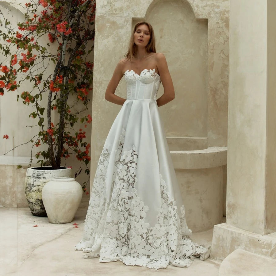 CUSTOMIZED DETACHABLE SLEEVES A LINE WEDDING DRESS