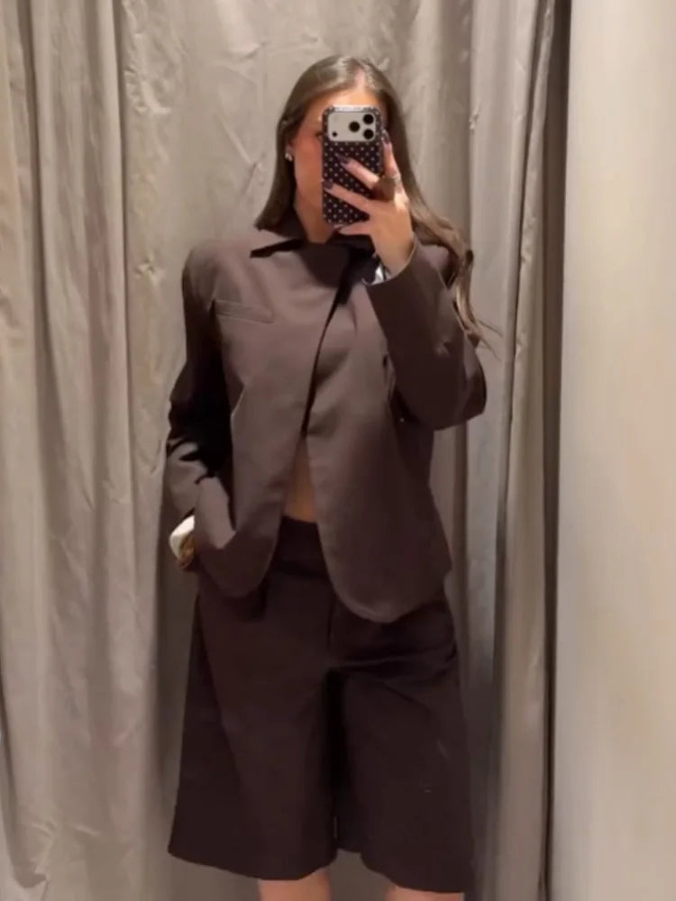 SPRING 2-PIECE SHORTS SUIT SOLID DOUBLE-BREASTED