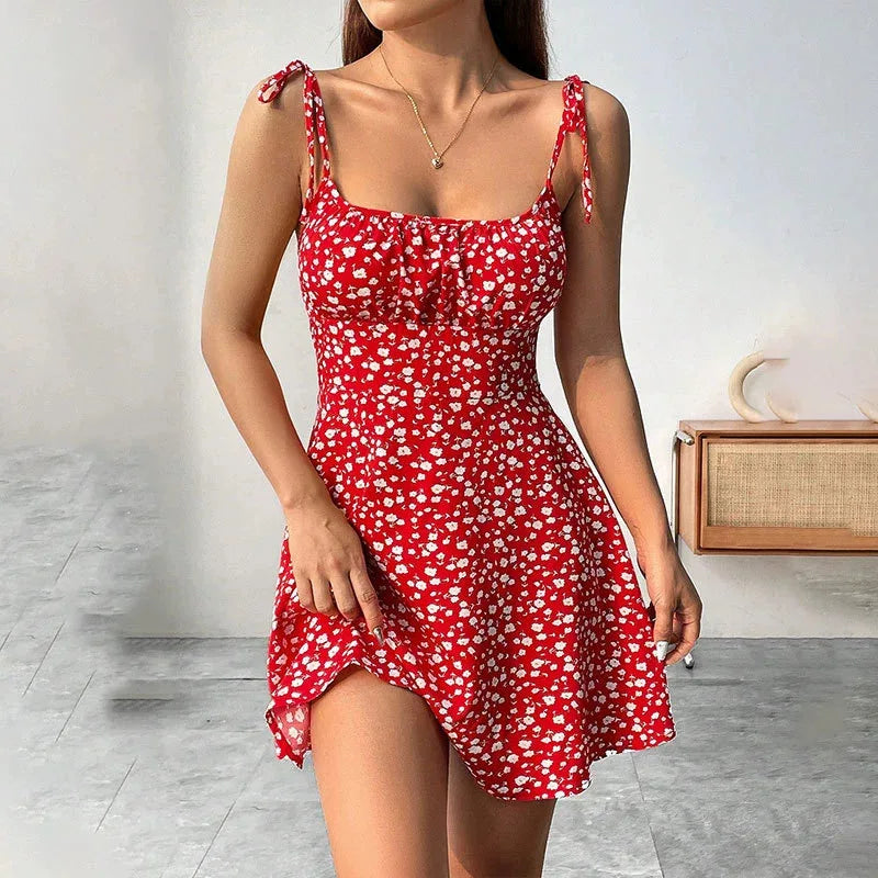 WOMEN'S SUMMER FLORAL SPAGHETTI STRAP BEACH SHORT DRESS