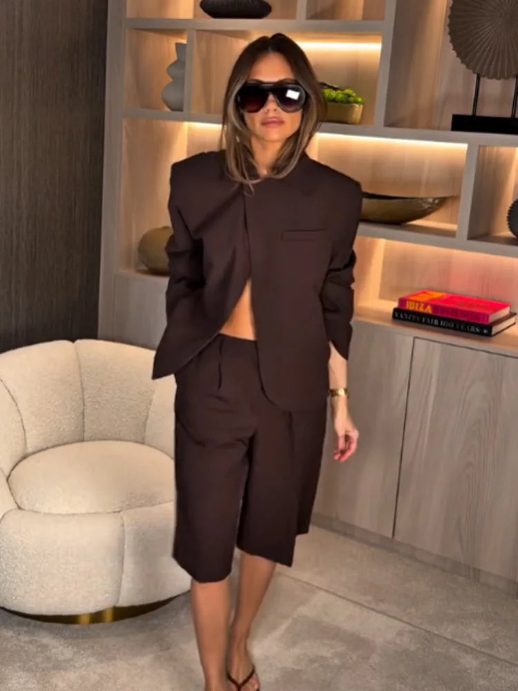 SPRING 2-PIECE SHORTS SUIT SOLID DOUBLE-BREASTED