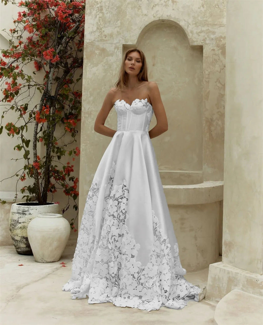 CUSTOMIZED DETACHABLE SLEEVES A LINE WEDDING DRESS