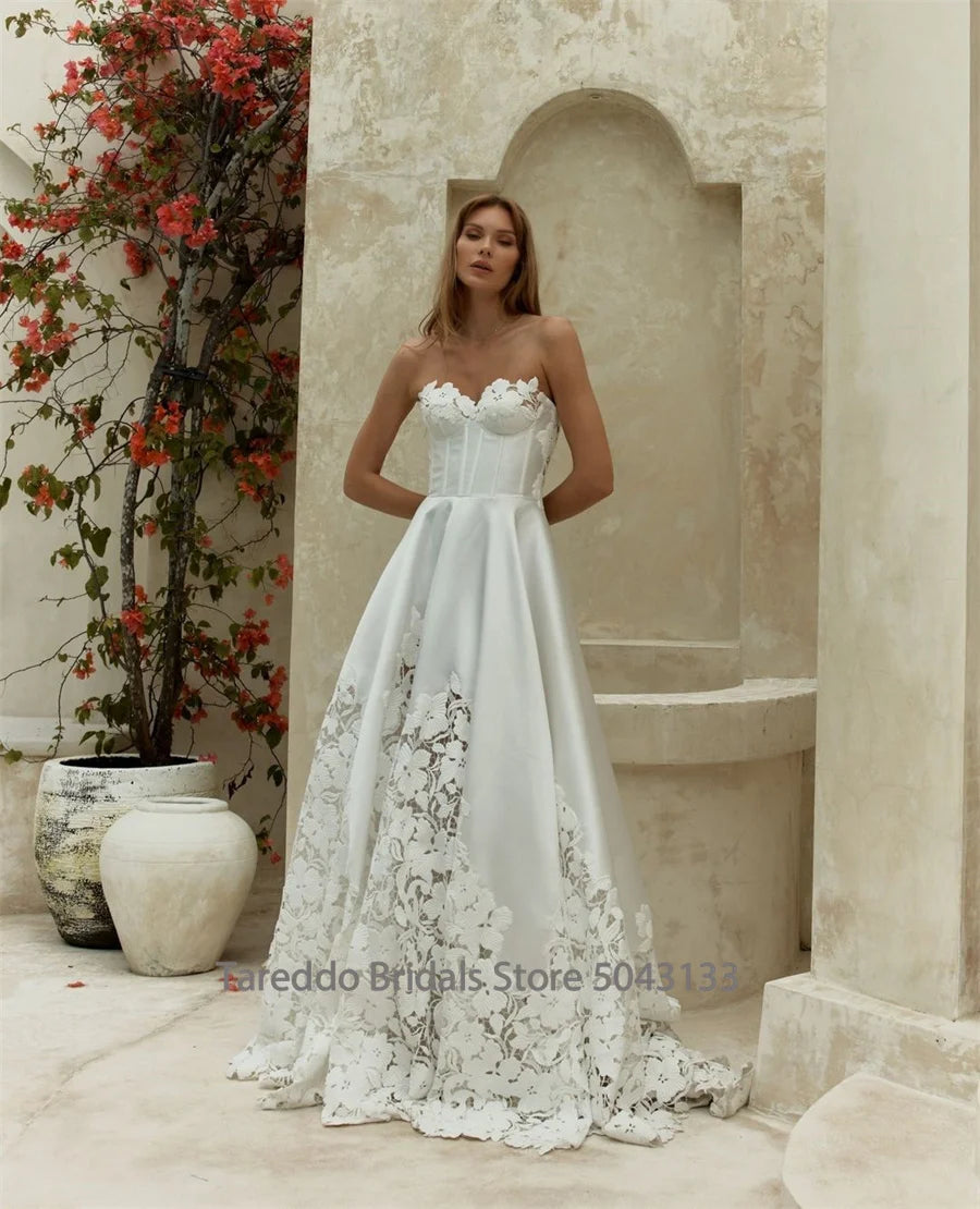 CUSTOMIZED DETACHABLE SLEEVES A LINE WEDDING DRESS