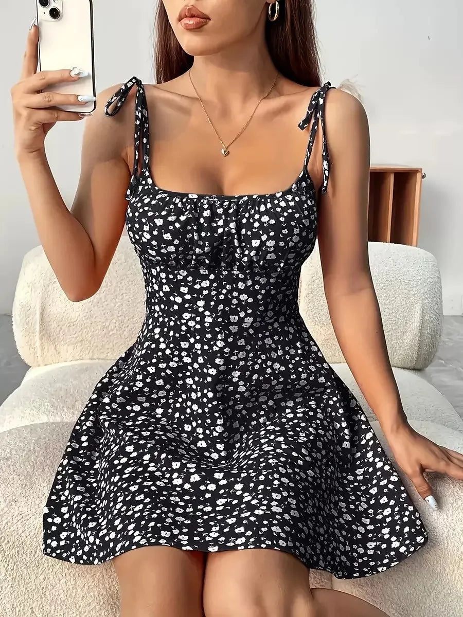 WOMEN'S SUMMER FLORAL SPAGHETTI STRAP BEACH SHORT DRESS