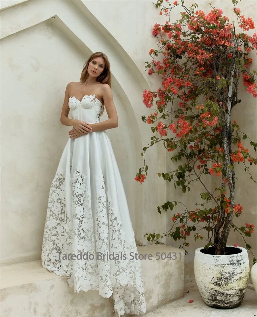 CUSTOMIZED DETACHABLE SLEEVES A LINE WEDDING DRESS