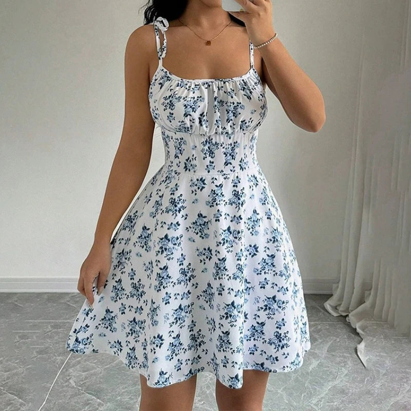 WOMEN'S SUMMER FLORAL SPAGHETTI STRAP BEACH SHORT DRESS